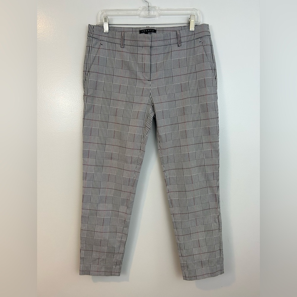 Theory Window Pane Plaid Cropped Ankle White/Black Trouser Pants Size 10